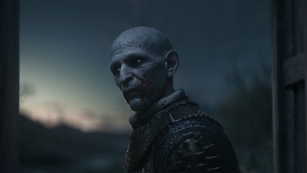An armored vampire looking across the cold dawn